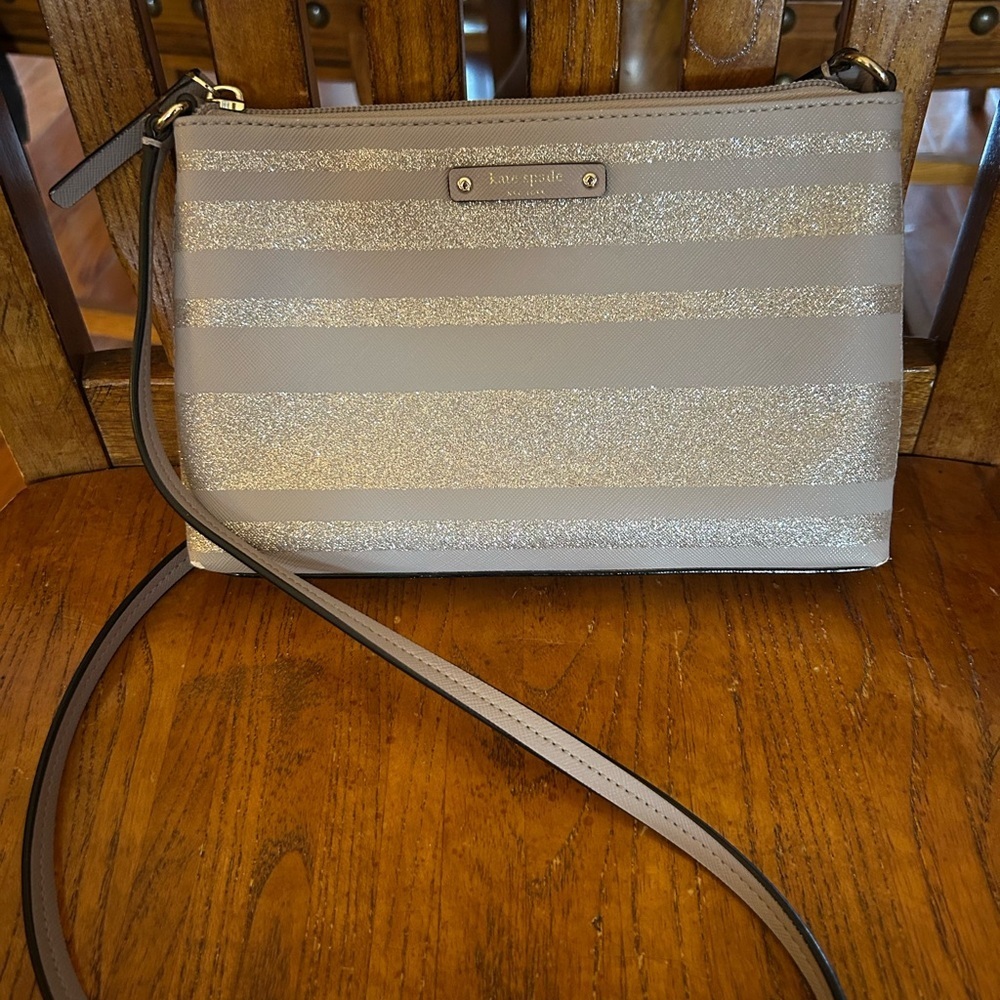 Kate Spade Haven Lane Ramey Crossbody Bag Purple Glitter Stripes - Picture 1 of 14